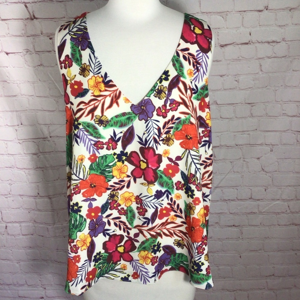 Tabitha Webb Sleeveless V-Neck Colorful Floral Fully Lined Top - Size Medium